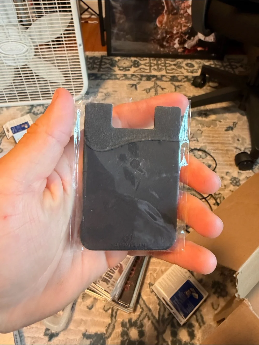 Silicone Stick-On Phone Card Pocket — Black